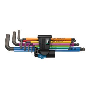 Zestaw kluczy trzpieniowych Wera 950/9 Hex-Plus Multicolour HF 1, metryczny, z końcówką kulistą i funkcją przytrzymywania, BlackLaser, 9 części
