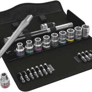 8100 SC 11 Grzechotka Zyklop Metal 1/2" z przełącznikiem zmiany kierunku pracy w zestawie calowym, 28 części 05004081001 WERA