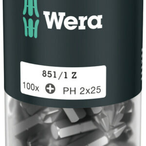 Bity 851/1 Z DIY 100 do wkrętów z wgłębieniem krzyżowym Phillips, PH 2 x 25 mm, 100 części 05072441001 WERA