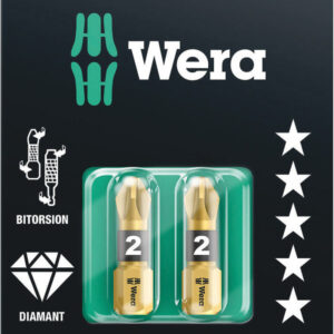 Bity 855/1 BDC SB do wkrętów z wgłębieniem krzyżowym Pozidriv, na blistrze, PZ 2 x 25 mm, 2 części 05073339001 WERA