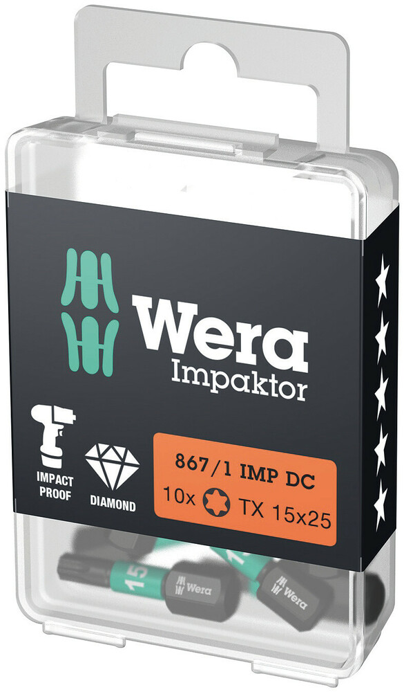 Bity Impaktor 867/1 IMP DC TORX® DIY do wkrętów z gniazdem TORX®, TX 15 x 25 mm, 10 części 05057623001 WERA
