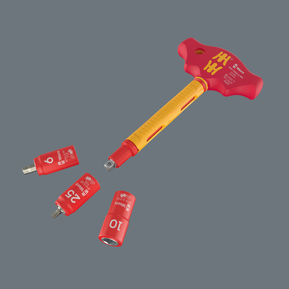 Adapter z rękojeścią poprzeczną 410 i VDE A RA izolowany VDE z funkcją grzechotki do kluczy nasadowych 1/4", 1/4" x 130 mm 05005121001 WERA - obrazek 8