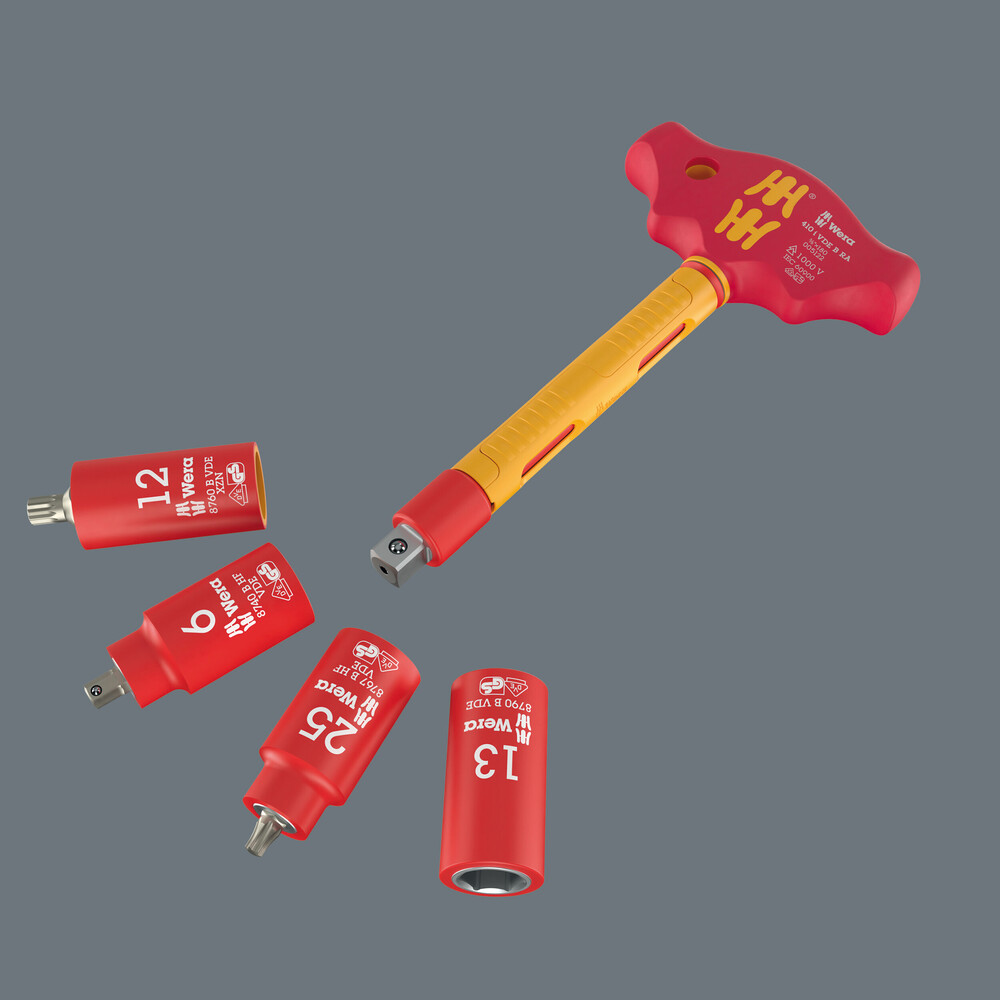Adapter z rękojeścią poprzeczną 410 i VDE B RA izolowany VDE z funkcja grzechotki do kluczy nasadowych 3/8", 3/8" x 130 mm 05005122001 WERA - obrazek 7