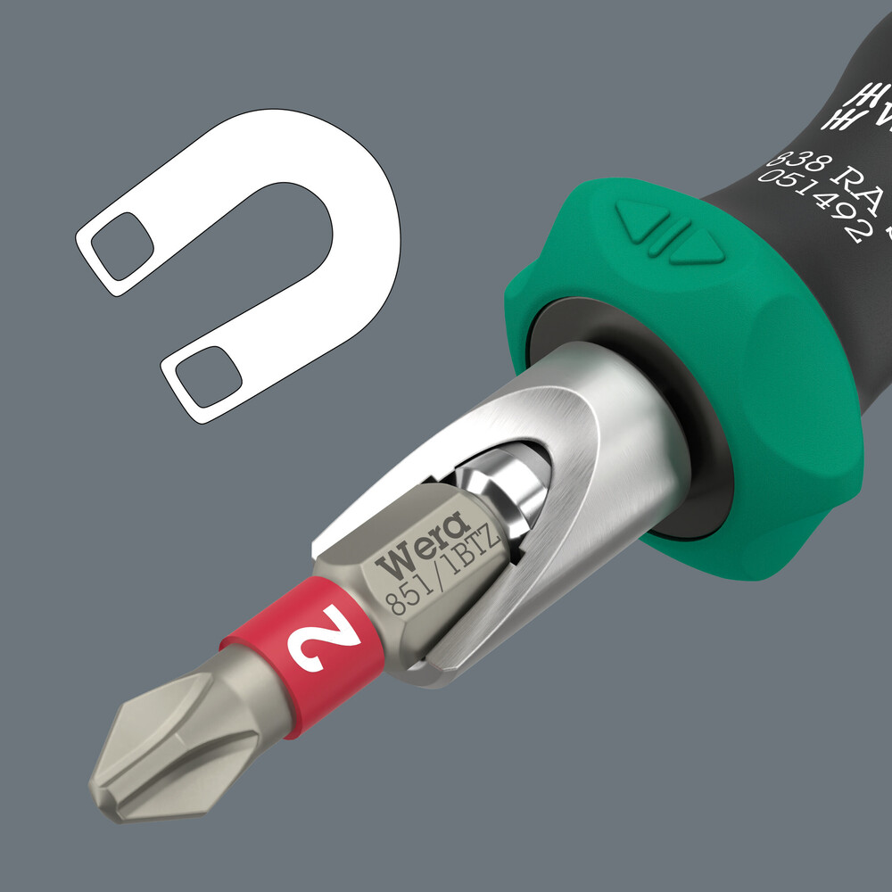 Rękojeść z uchwytem do bitów 838 RA S, z funkcją grzechotki 1/4", 1/4" x 102 mm 05051492001 WERA - obrazek 7
