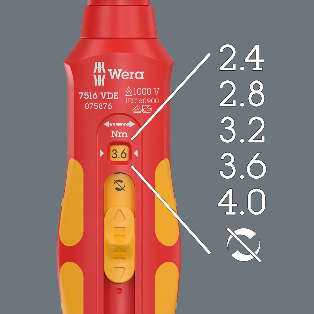 Wkrętak dynamometryczny VDE Kraftform Safe-Torque Speed 7516, 2,4-4,0 Nm, 9 x 2,4 Nm x 2,8 Nm x 3,2 Nm x 3,6 Nm x 4,0 Nm x 192 mm 05075876001 WERA - obrazek 5